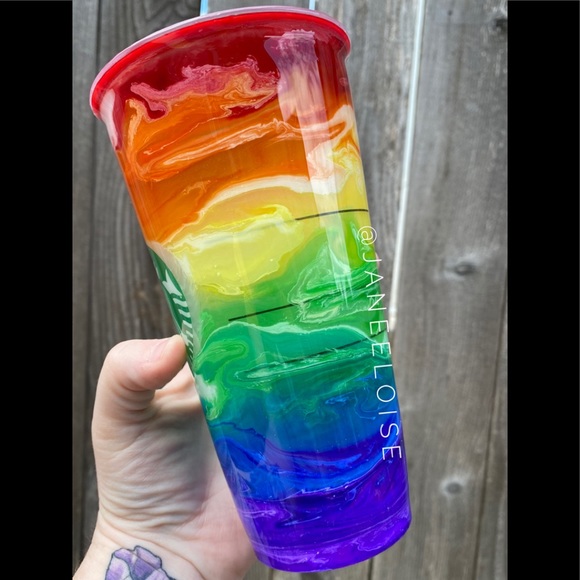 Custom Made Rainbow Epoxy Sealed Starbucks Cup - Picture 4 of 6